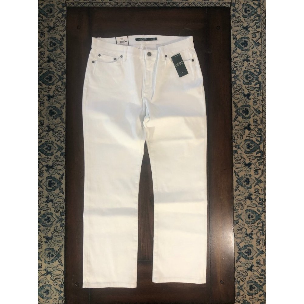 Lauren Ralph Lauran Classic Straight Slimming Fit White Jeans High Rise 14 P